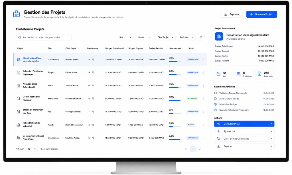 Project and works management module in Digiparc