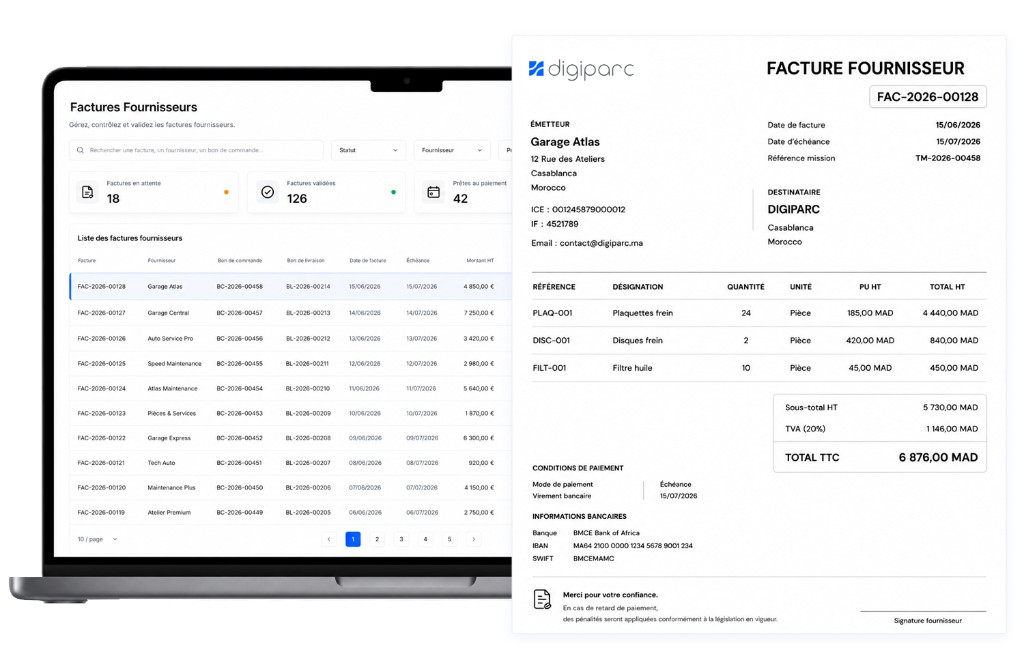 Rapprochement factures, bons de commande et bons de livraison dans Digiparc